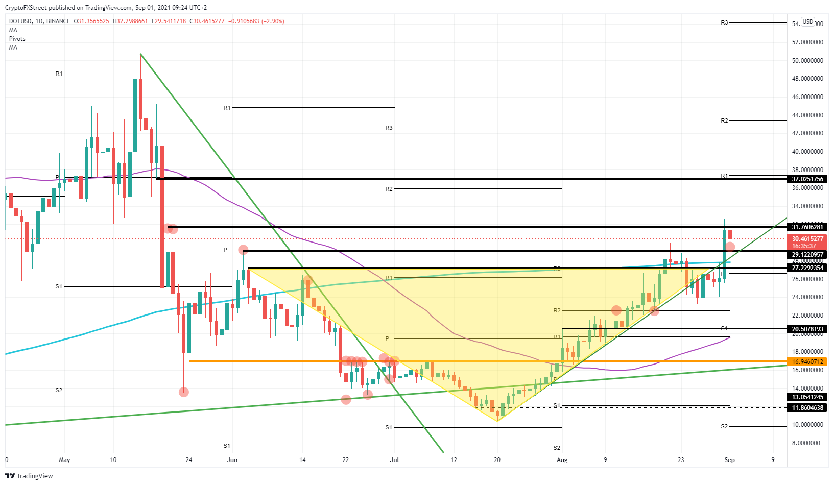 DOT/USD daily chart