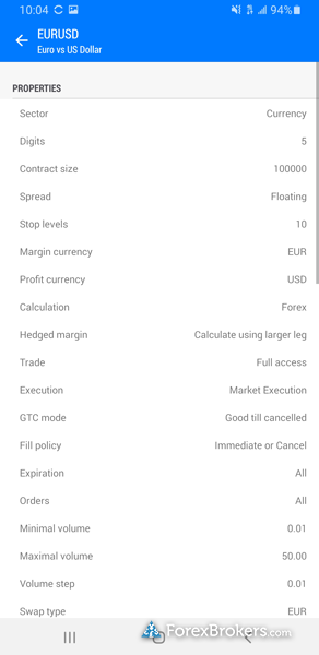 ACY Securities MT5 mobile trading app contract specifications
