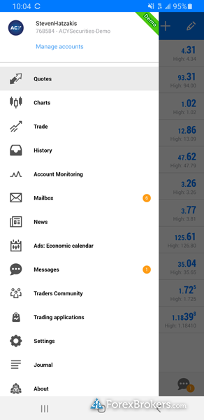 ACY Securities MT5 mobile trading app