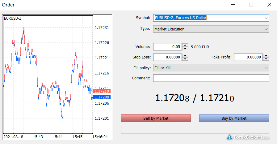 Admiral Markets MT5 desktop trading platform market order