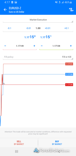 Admiral Markets MetaTrader 5 mobile trading app trade ticket