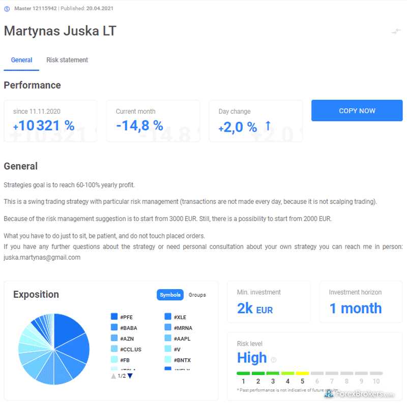 Admiral Markets copy trading example strategy