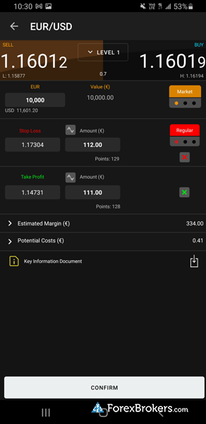 CMC Markets Next Generation app trade ticket