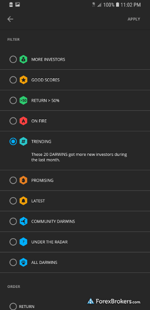 Darwinex mobile app Darwin rankings