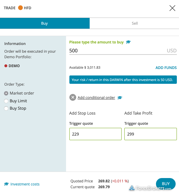 Darwinex web market order