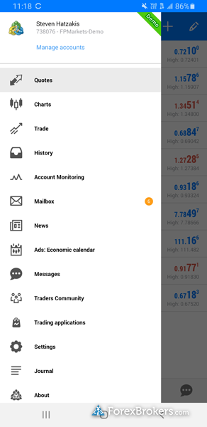FP Markets MT5 mobile trading app