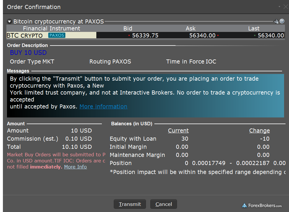 Interactive Brokers cryptocurrency trading Bitcoin market order paxos