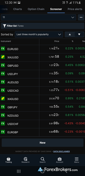 Saxo Bank SaxoTraderGO mobile trading app watchlist