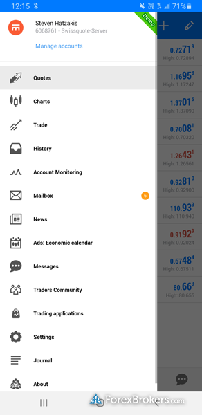 Swissquote MetaTrader 5 trading app