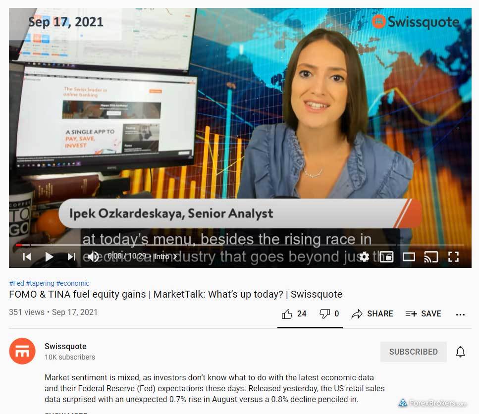 Swissquote research daily market analysis videos YouTube playlist