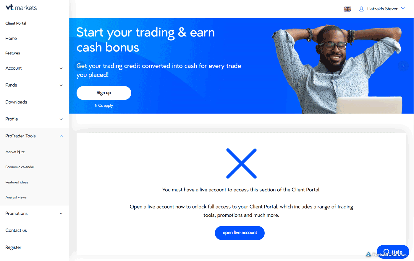 VT Markets client portal web