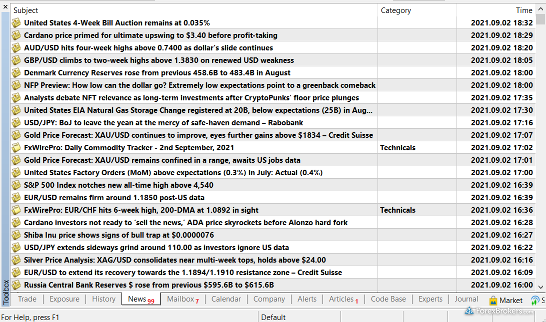 Vantage MT5 desktop trading platform news headlines