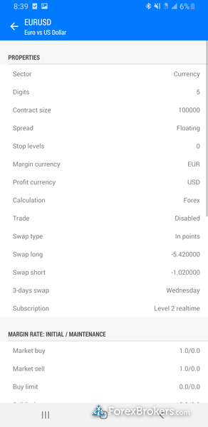 XM MetaTrader 5 mobile trading app contract specifications