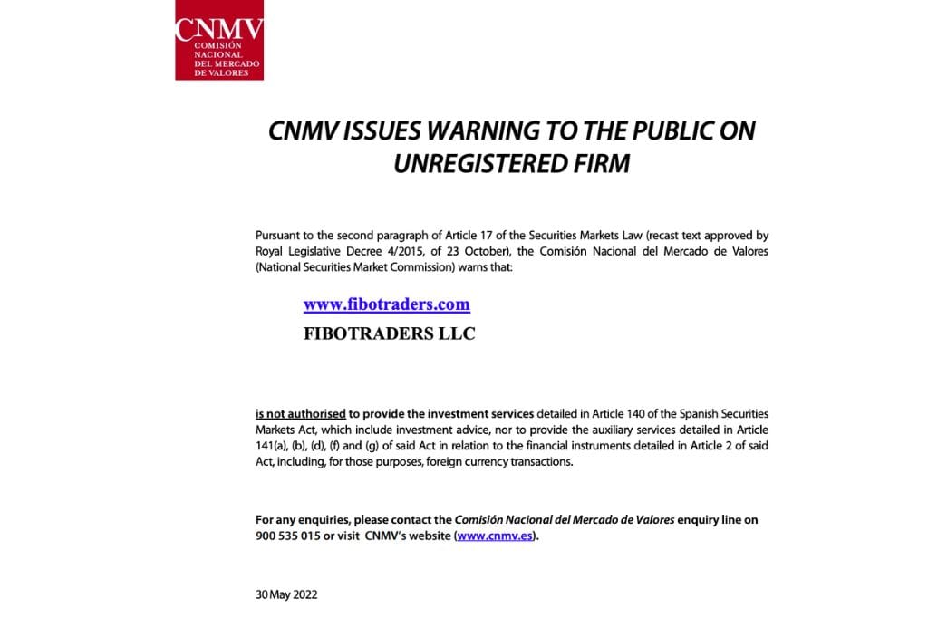FiboTraders Warning CNMV