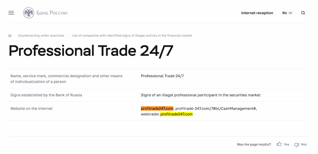 ProfiTrade247 Warning From Financial Regulator