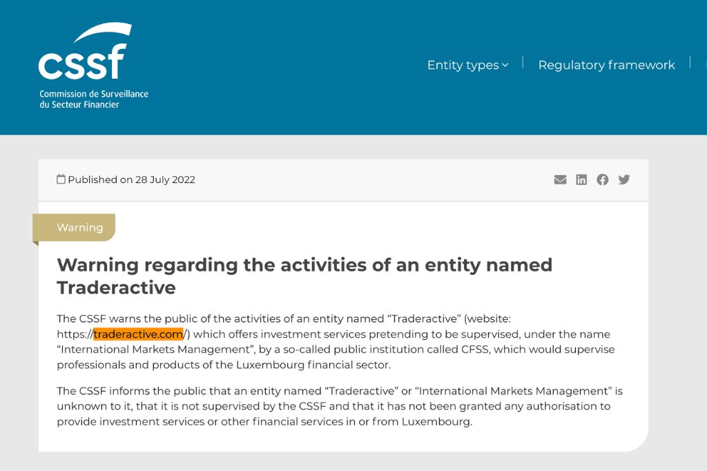TraderActive Warning From CSSF